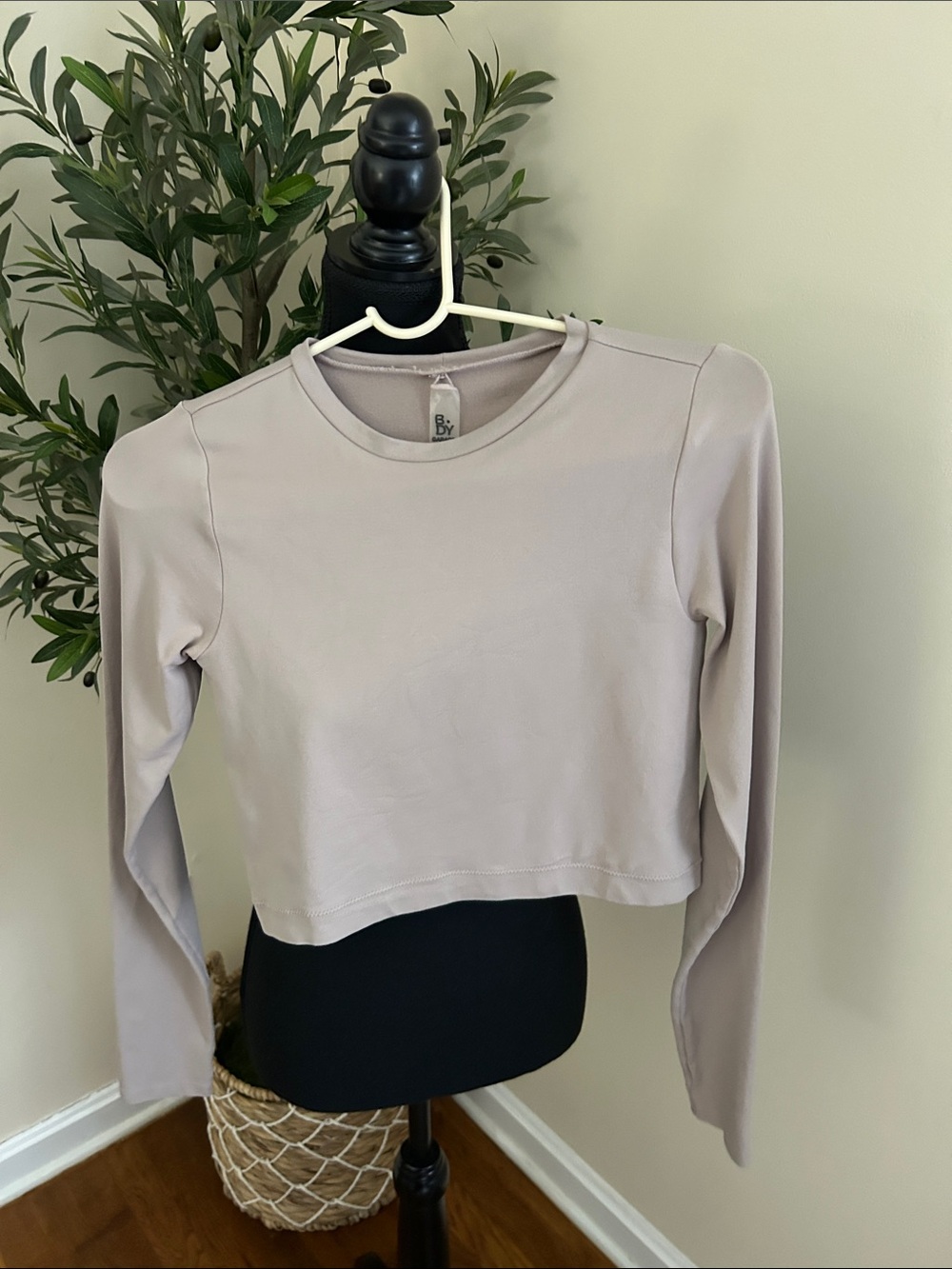 Garage Cropped Long-Sleeve Tee in Light Taupe